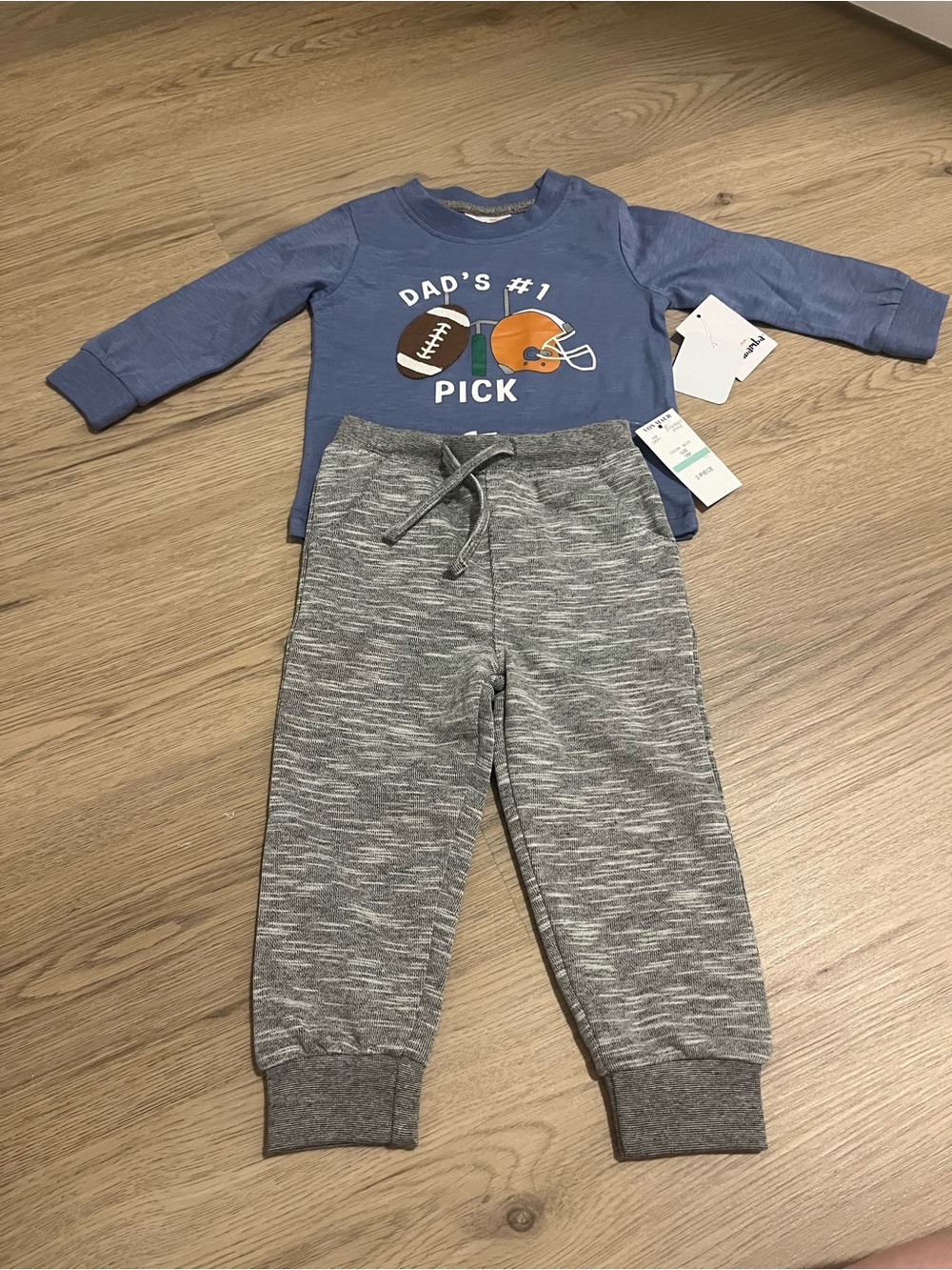 Blue toddler 'Dad's #1 Pick' Football Top with Gray Joggers